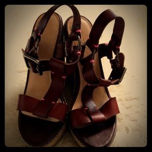 Brown leather wedges